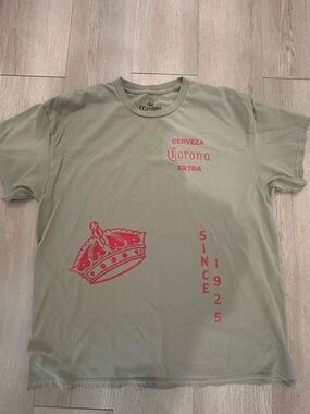 Corona Olive Green Tee with Red Logo and Crown